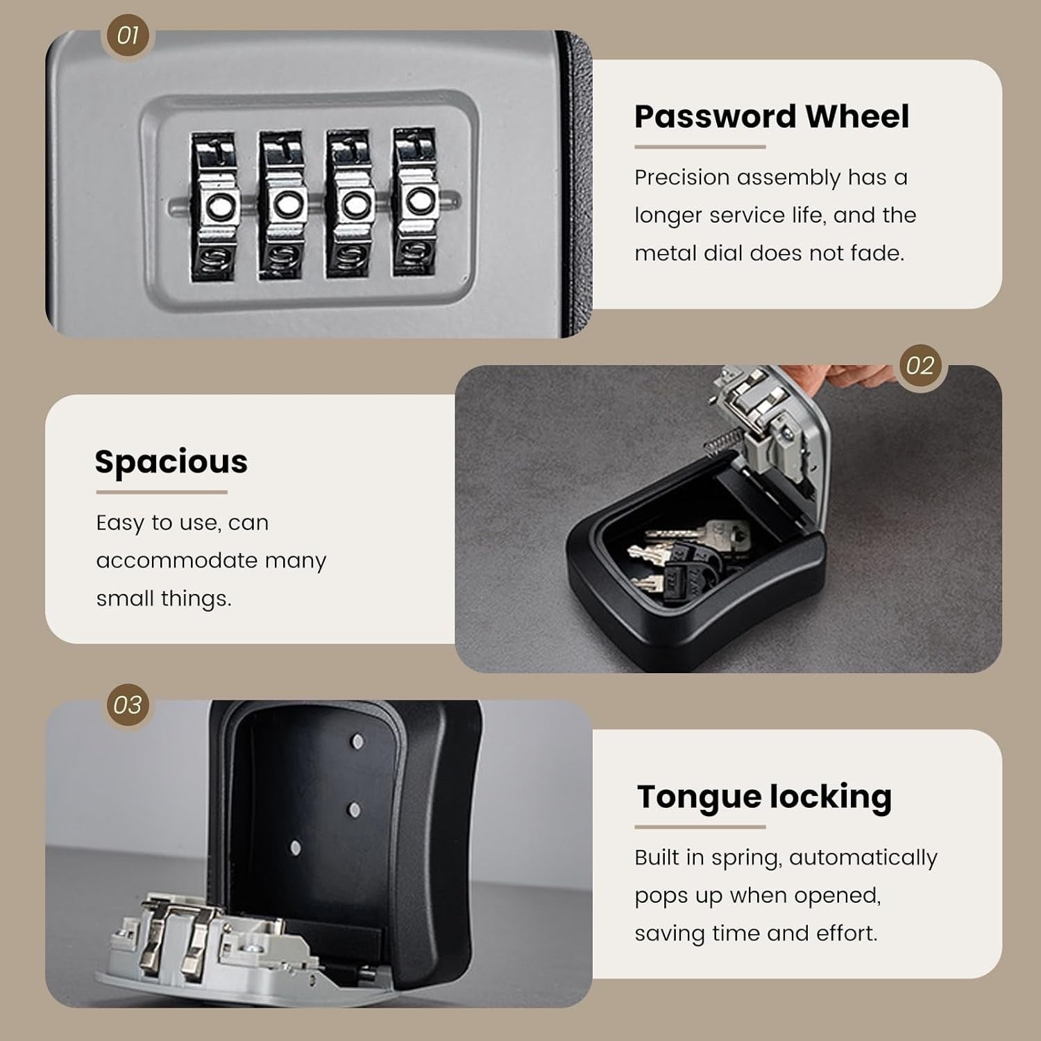 Portable Wall Mount Password Key Box, Resettable Code Safe Security Lock Box