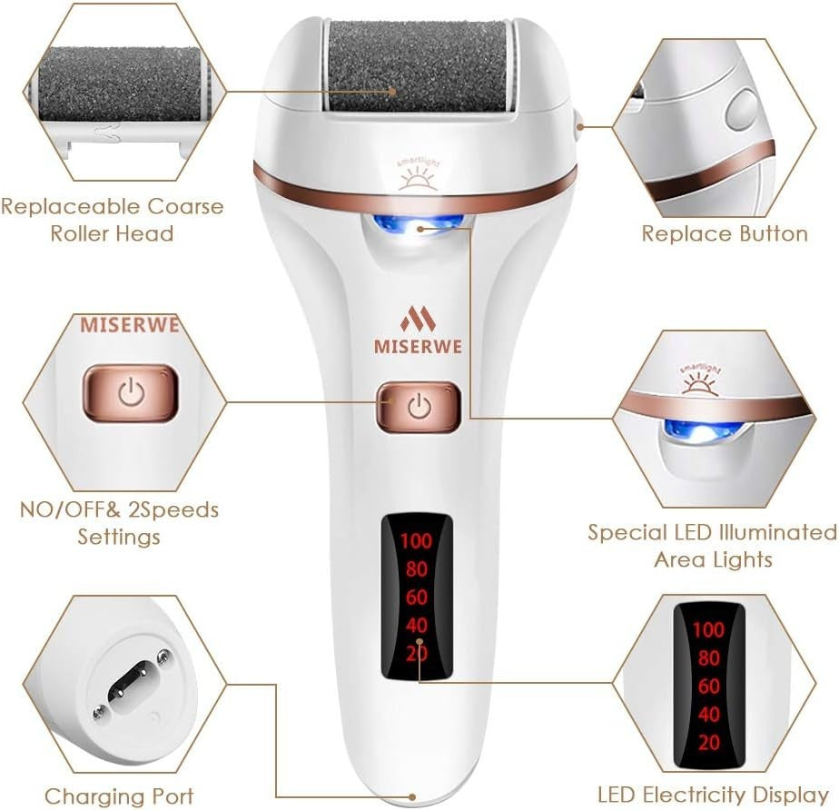 Callus Remover with LED Display Cordless Rechargeable Electric Feet Callus