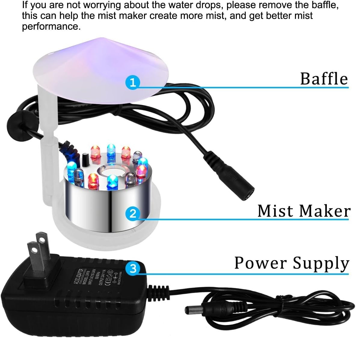 PULACO Mist Maker, 12 LED Mister Fogger Water Fountain Pond Fog Machine Atomizer