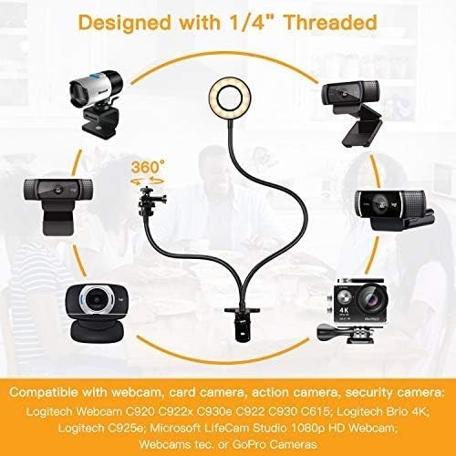 Webcam Light Stand for Live Stream, Selfie Ring Light with Webcam Mount