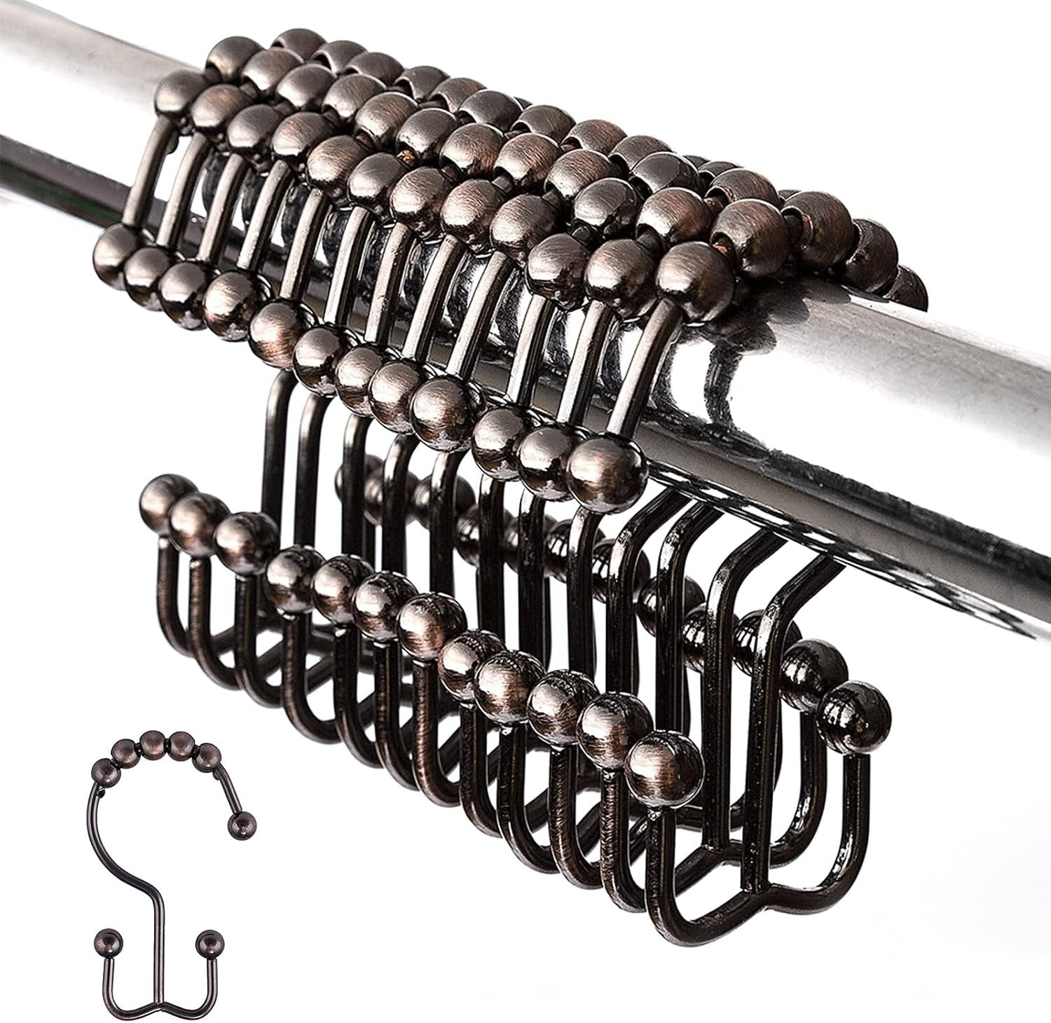 Cosfy Double Roller Shower Curtain Hooks Rings, Decorative Rustproof Metal Doubl