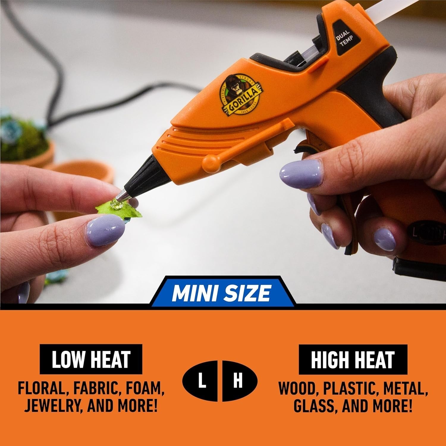 Gorilla Hot Glue Gun (Pack of 1) - Dual Temp Mini Size Hot Glue Gun with Precisi