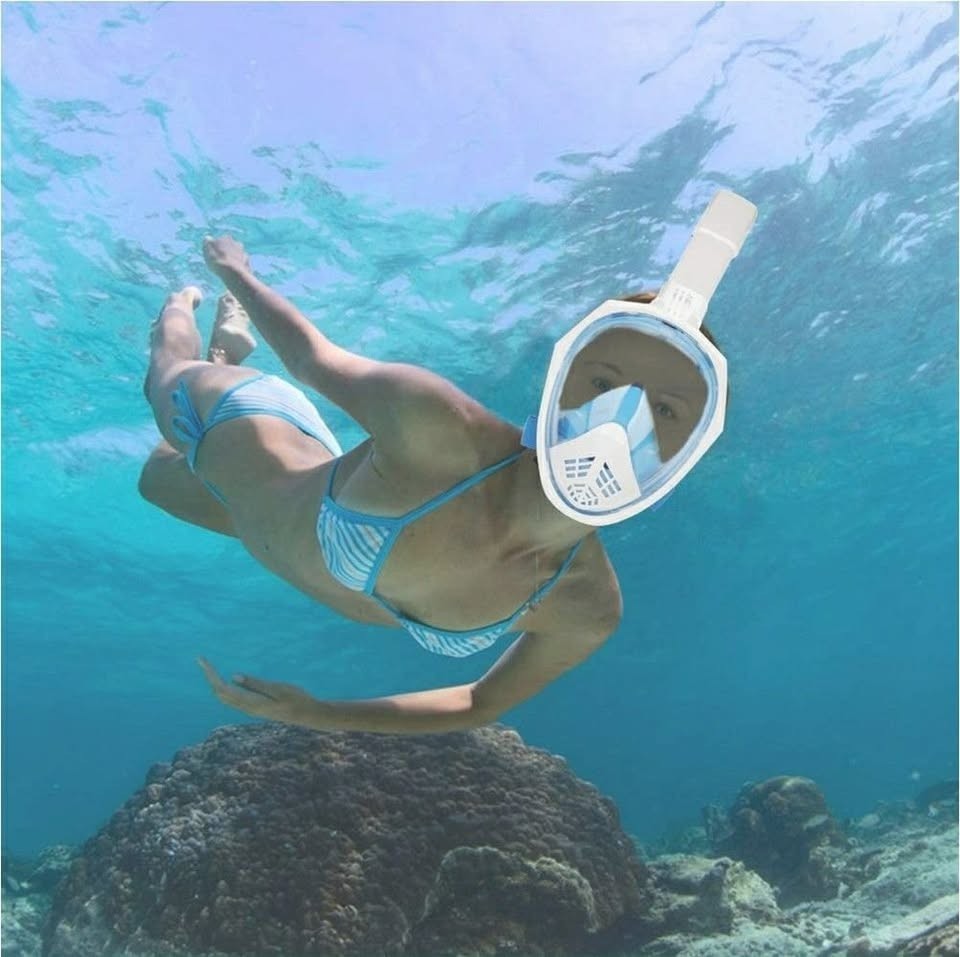 Full Face Snorkel Mask 180° Panoramic View Snorkel Mask (White)