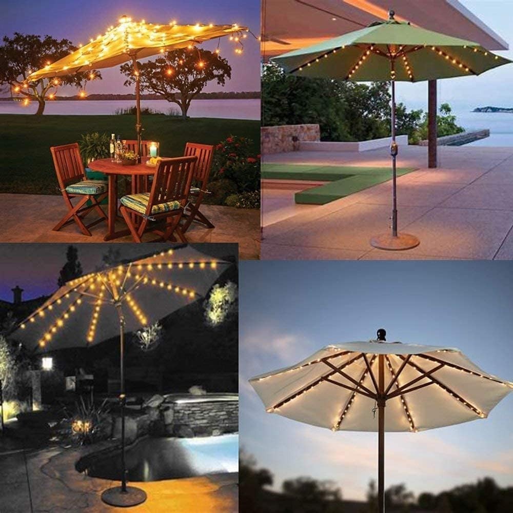 Solar Patio Umbrella Lights Cordless Parasol String Lights With Clip Umbrella