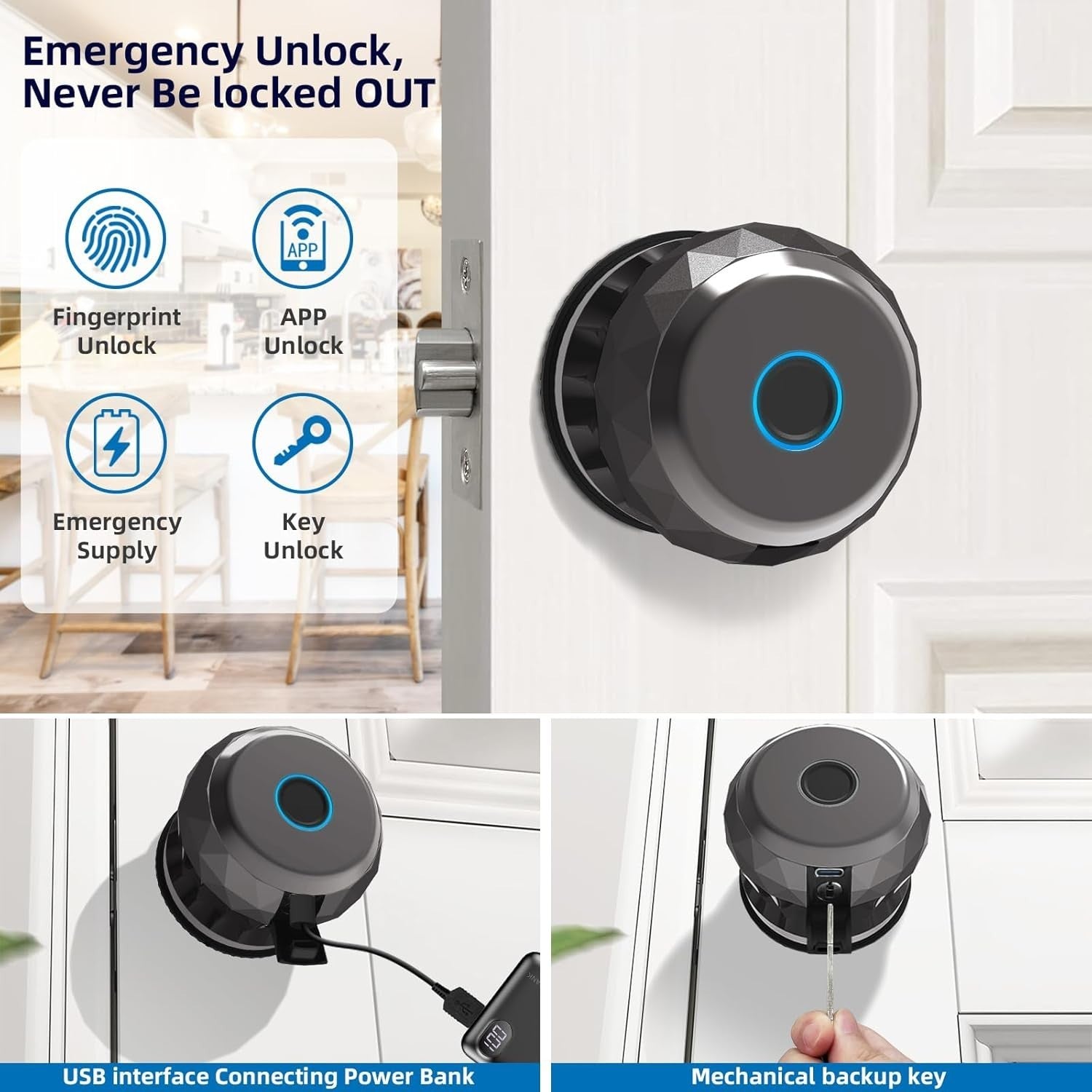 Euphoricca Fingerprint Door Locks for Front Door,Smart Biometric Door Lock,Door