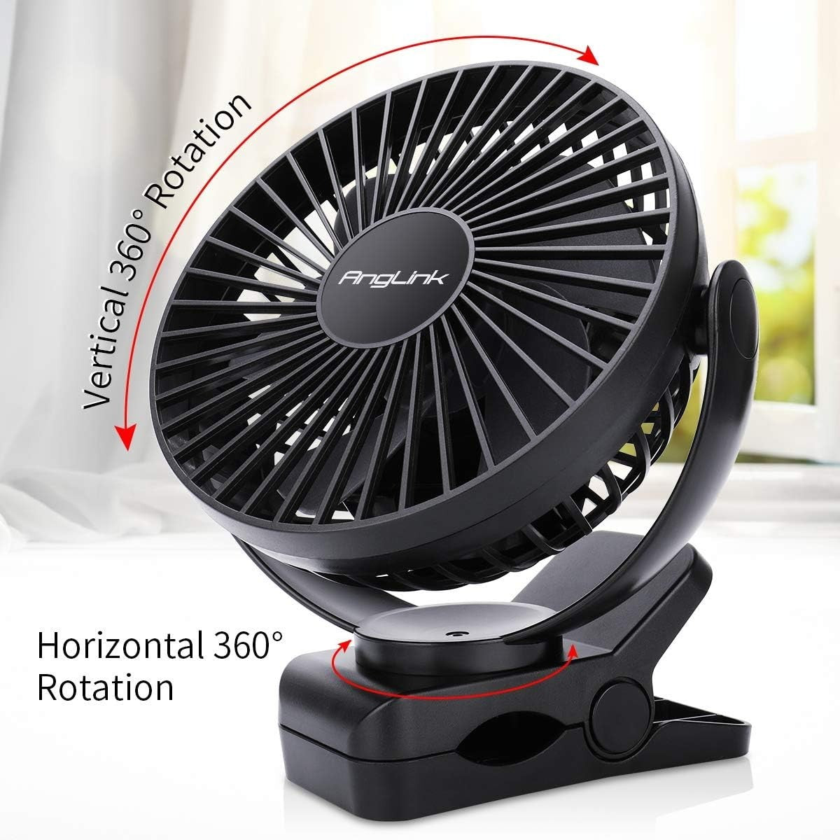 5000mAh Large Battery Powered Clip on Fan, 3 Speeds Fast Air Circulating USB