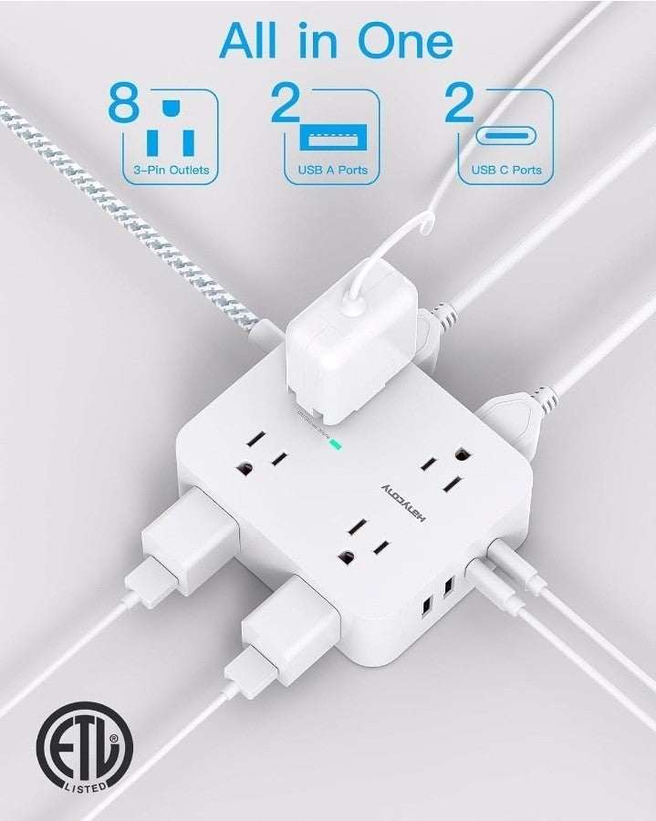 10 Ft Surge Protector Power Strip, HANYCONY Extension Cord with 8 AC Outlets 4