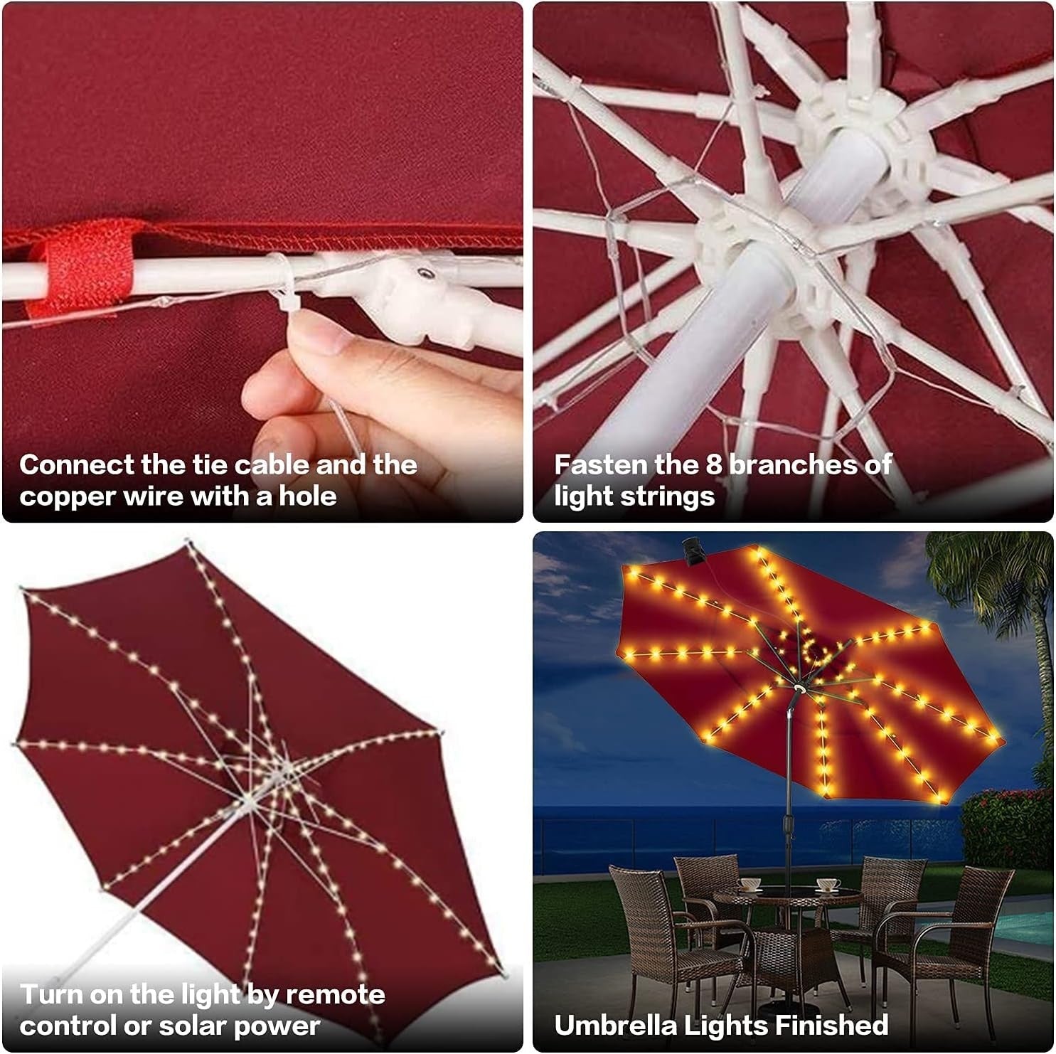 Solar Patio Umbrella Lights Cordless Parasol String Lights With Clip Umbrella