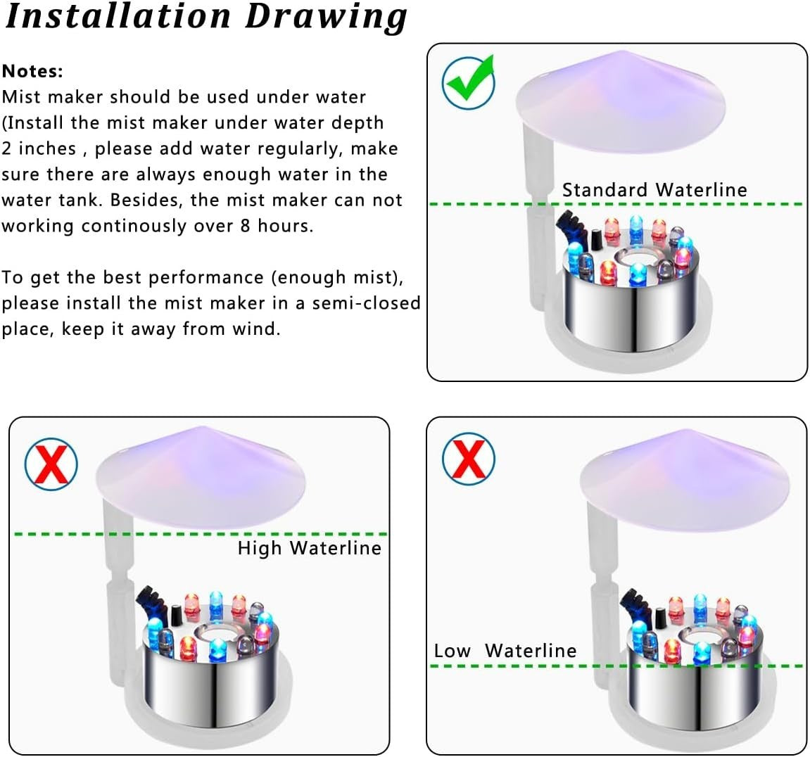 PULACO Mist Maker, 12 LED Mister Fogger Water Fountain Pond Fog Machine Atomizer