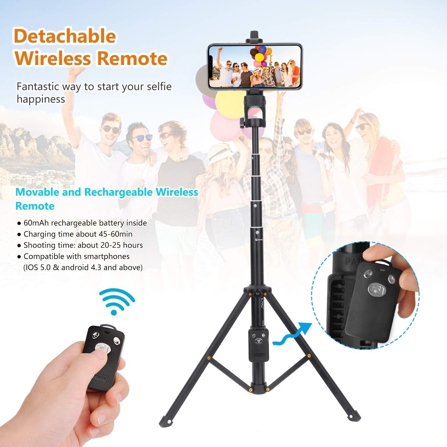 Yunteng VCT-1688 2in1 Portable Mini Cellphone Selfie Stick Tabletop Tripod Stand