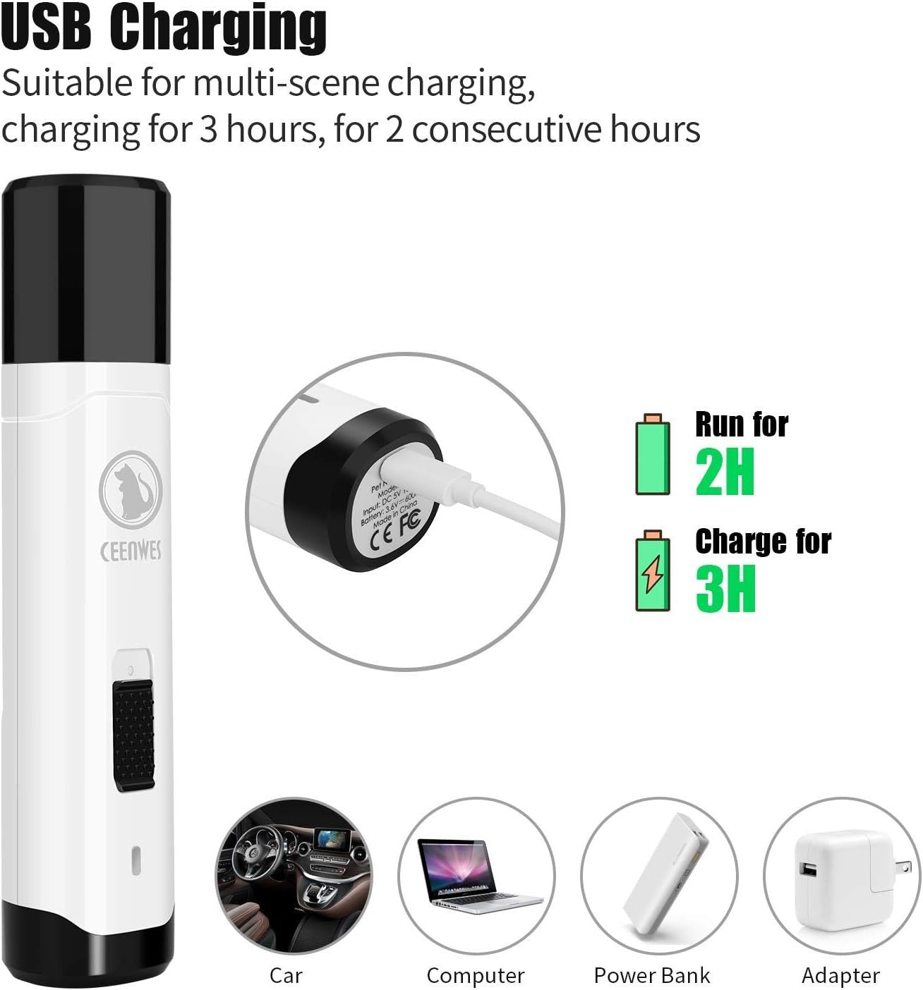 Ceenwes Dog Nail Grinder 2-Speed Rechargeable Pet Nail Trimmer with Dog Nail