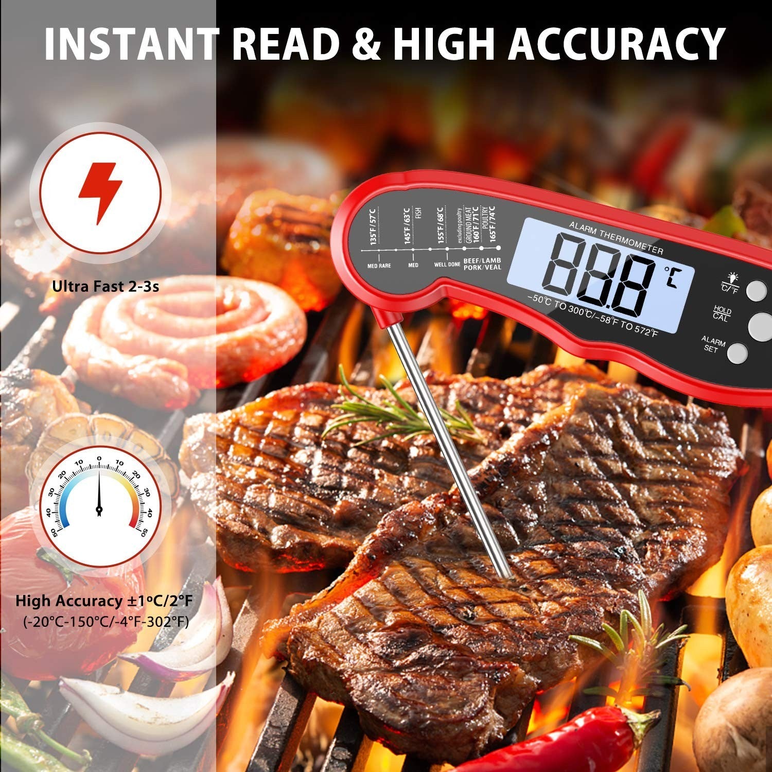 Meat Thermometer Digital Oven Safe Cooking Thermometer with Instant Read