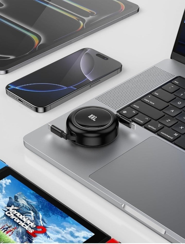 100W USB C Cable, Fast Charging, Retractable with 4-Stage Length Preset (3.3ft)