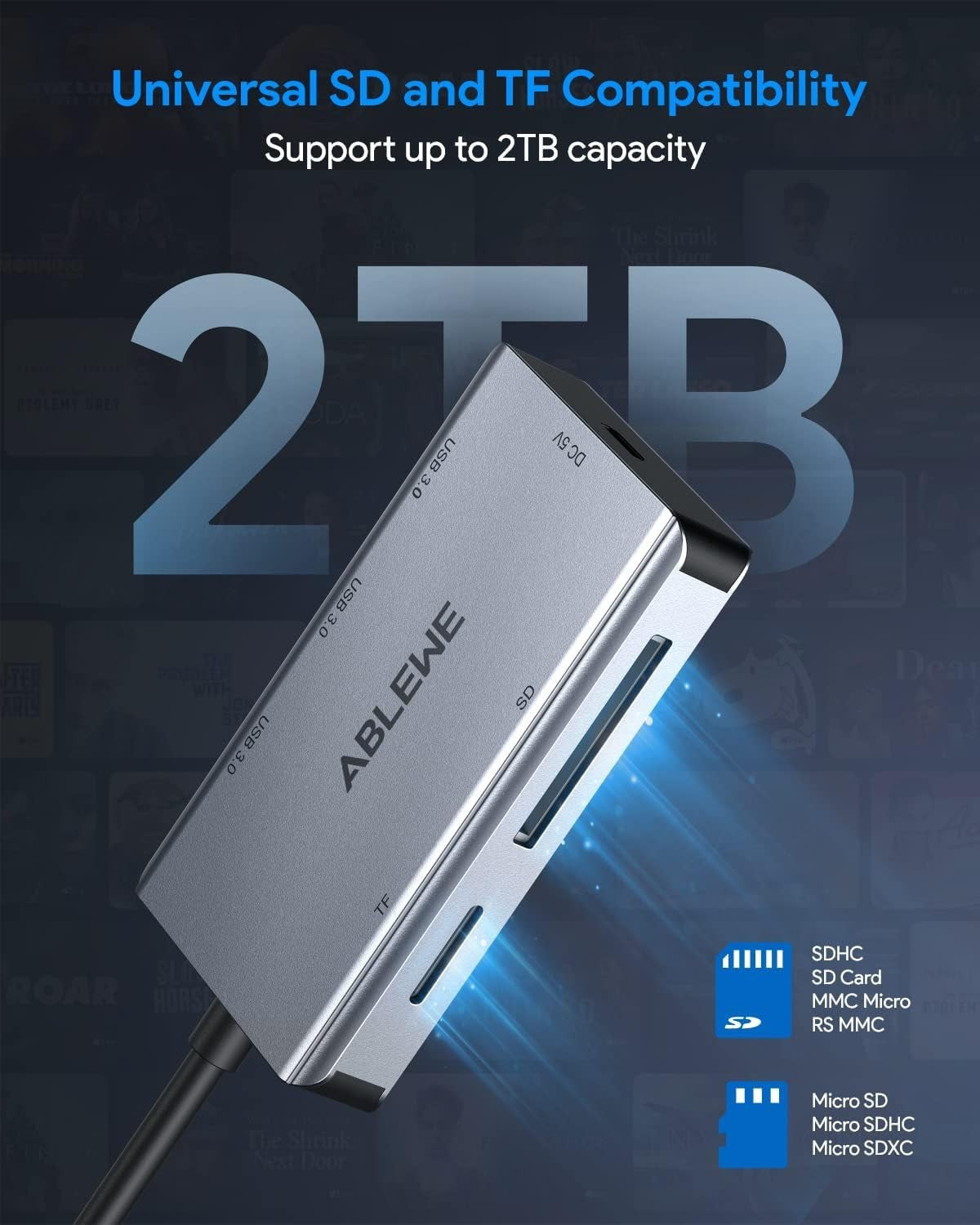 SD Card Reader,ABLEWE Aluminum USB 3.0 Memory Card Reader with SD/TF Card Reader