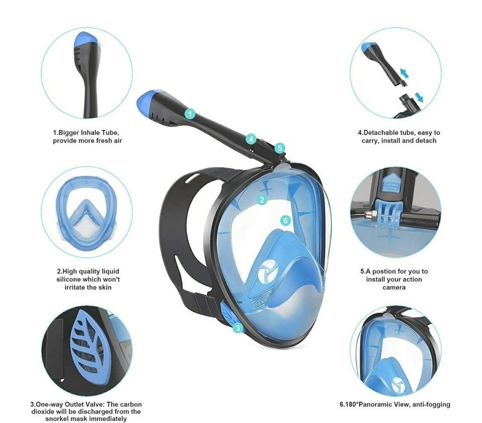 Full Face Snorkel Mask 180° Panoramic View Snorkel Mask