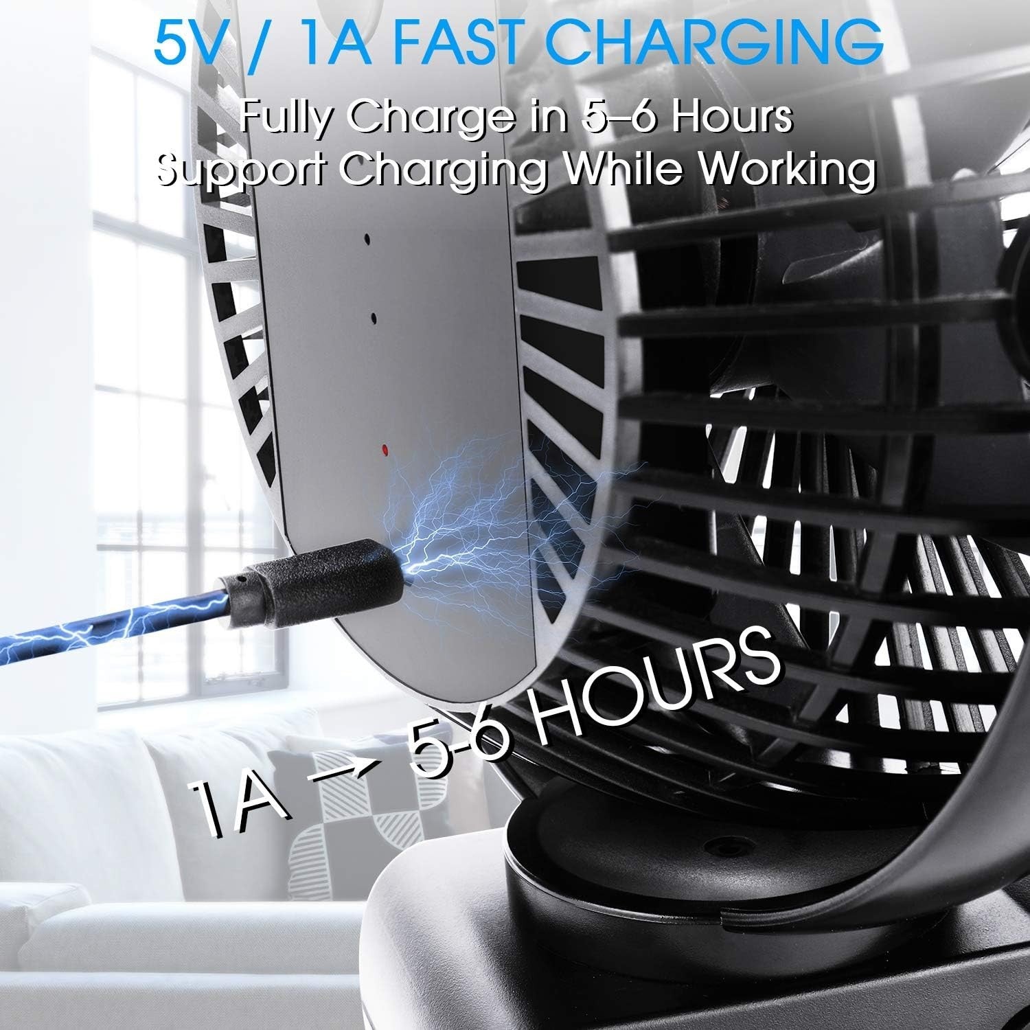 5000mAh Large Battery Powered Clip on Fan, 3 Speeds Fast Air Circulating USB
