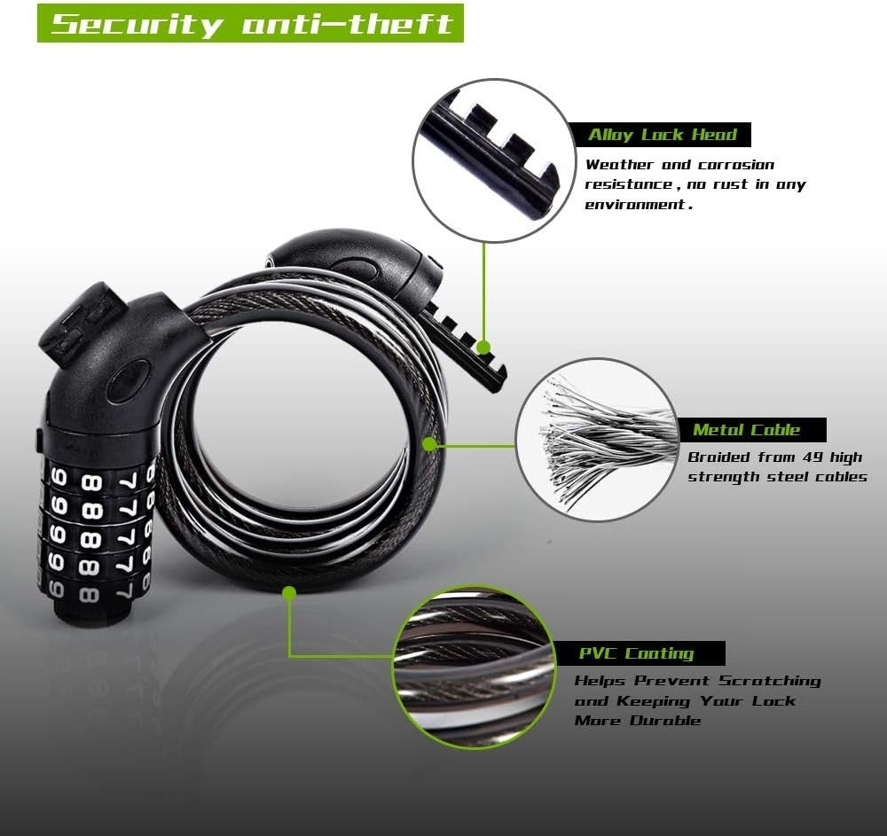 Bike Lock, High Security Bicycle Lock, Bike Cable Locks with Mounting Bracket