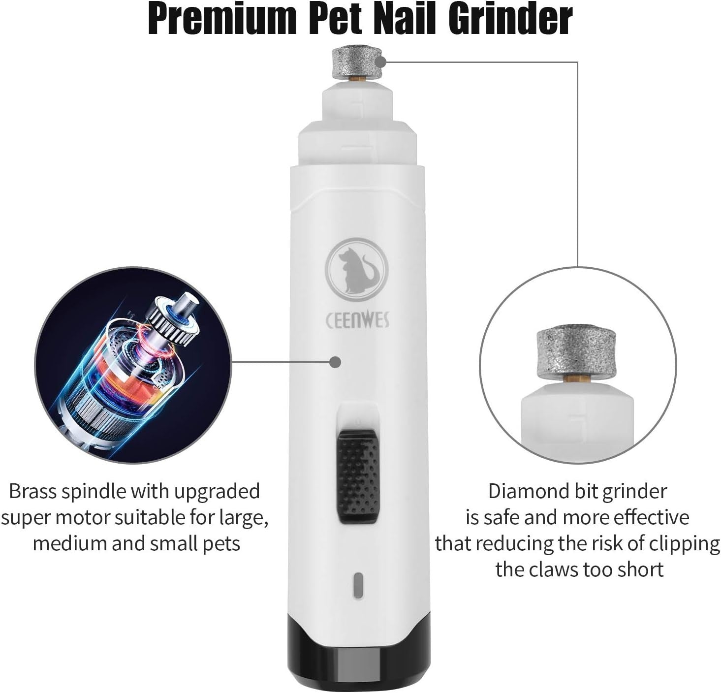 Ceenwes Dog Nail Grinder 2-Speed Rechargeable Pet Nail Trimmer with Dog Nail