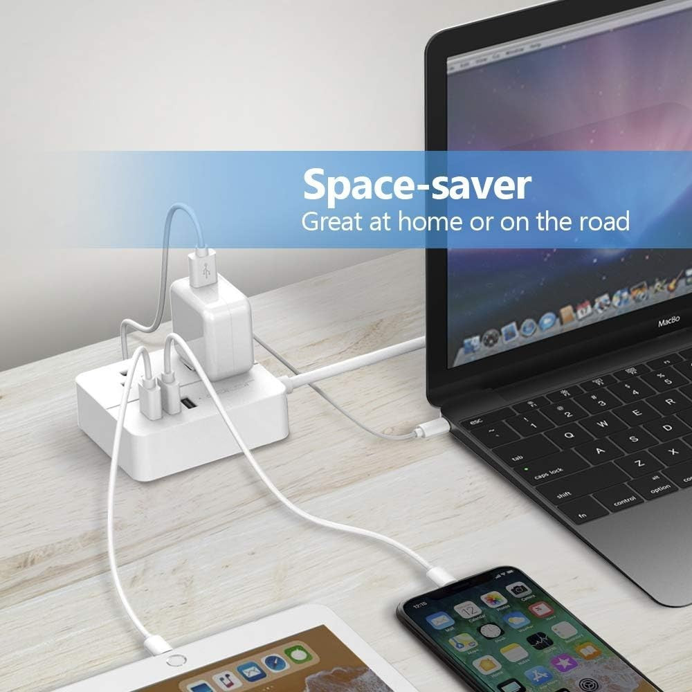 Mini USB Power Strip JSVER Travel Power Strip with 3 USB, 2 AC outlets Surge