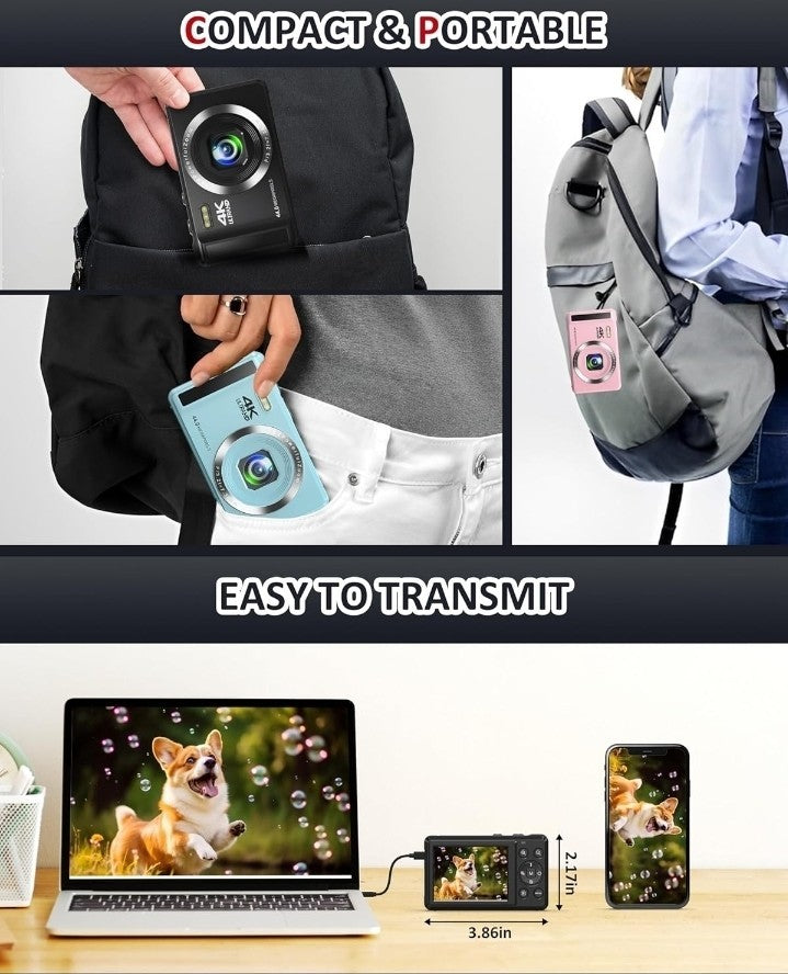 4K 44MP UHD Digital Cameras for Photography - Autofocus Point and Shoot Vlogging