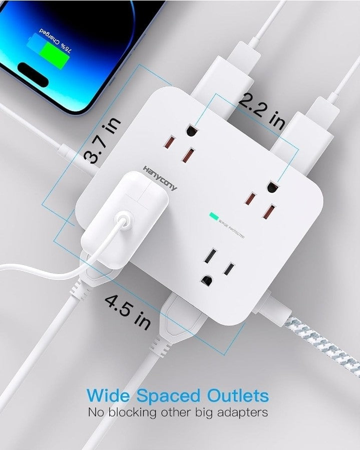 10 Ft Surge Protector Power Strip, HANYCONY Extension Cord with 8 AC Outlets 4