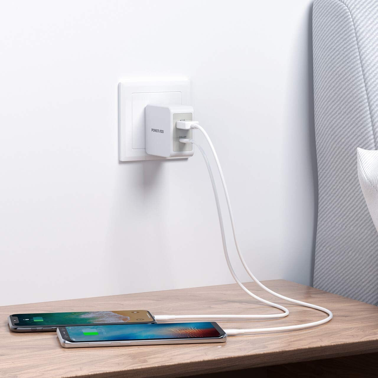 USB C Wall Charger,POWERADD 30W Dual Port Type C Charger with PD18W and Foldable
