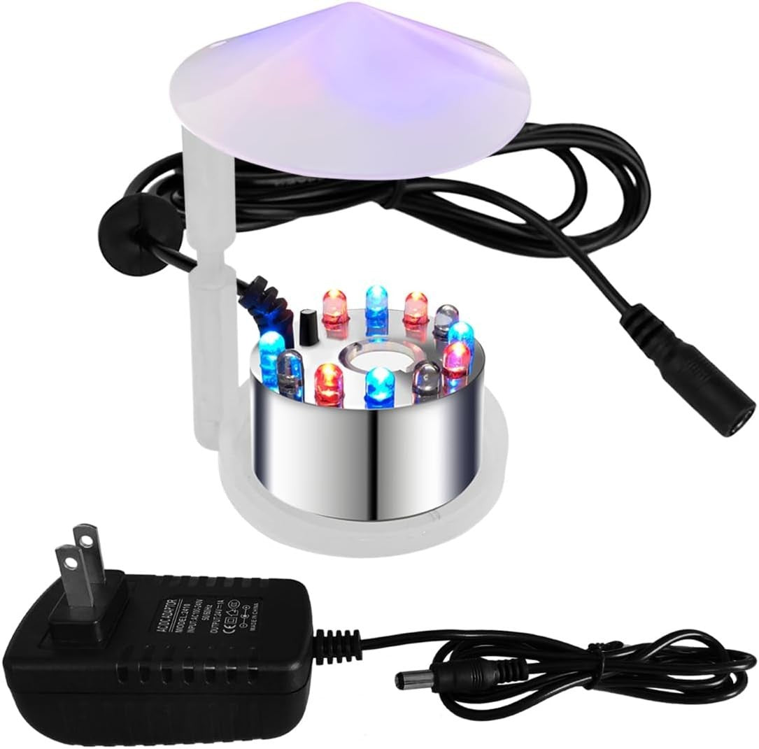 PULACO Mist Maker, 12 LED Mister Fogger Water Fountain Pond Fog Machine Atomizer