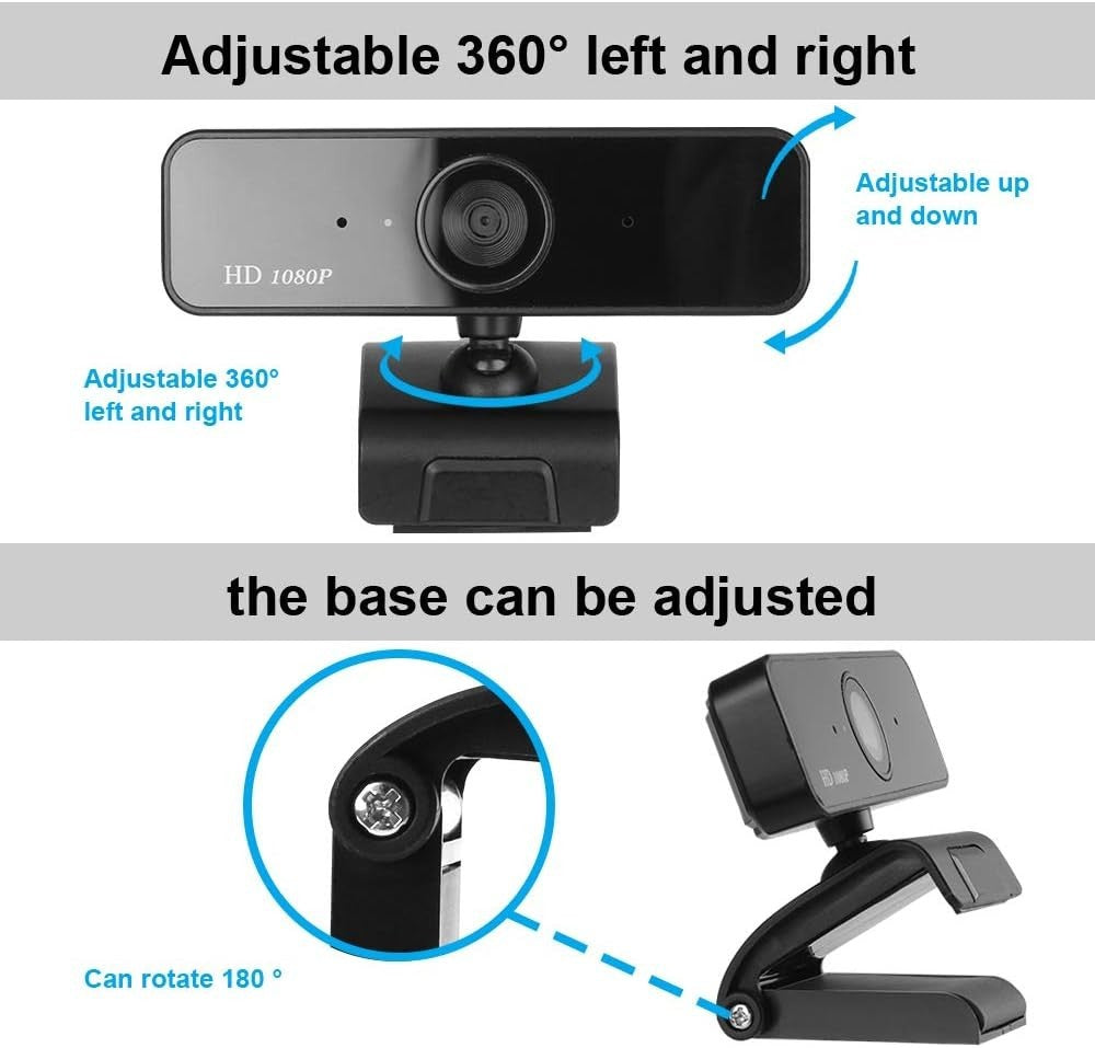 Aqonsie 1080P Webcam with Microphone, Auto Focus Full HD Computer Webcam 360
