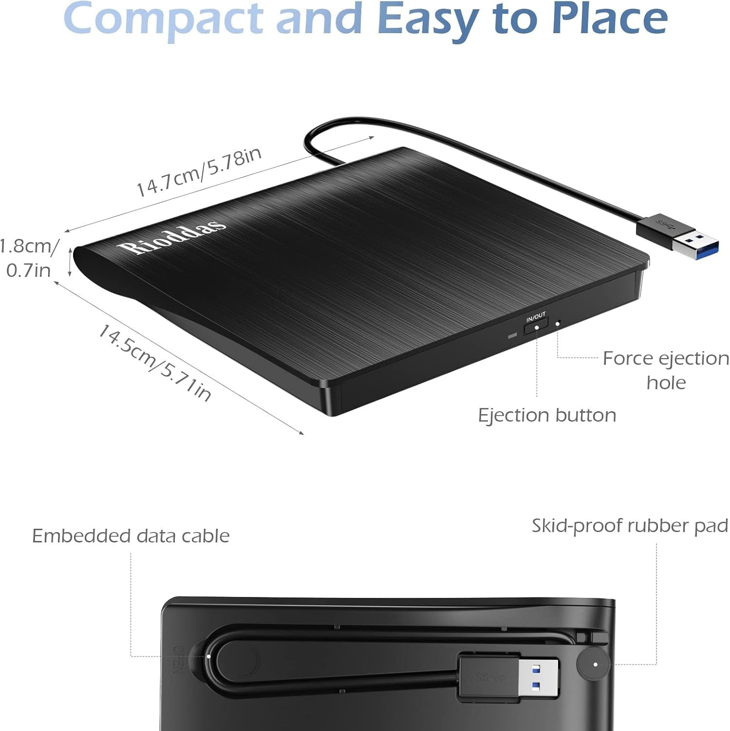 External CD Drive USB 3.0 Portable CD DVD +-RW Drive DVDCD ROM Rewriter Burner