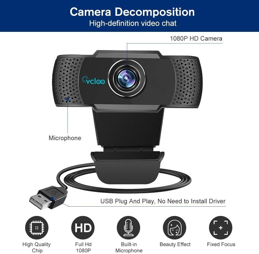 HD Webcam 1080P with Mic PC Laptop Desktop USB Camera, hd pro Webcam