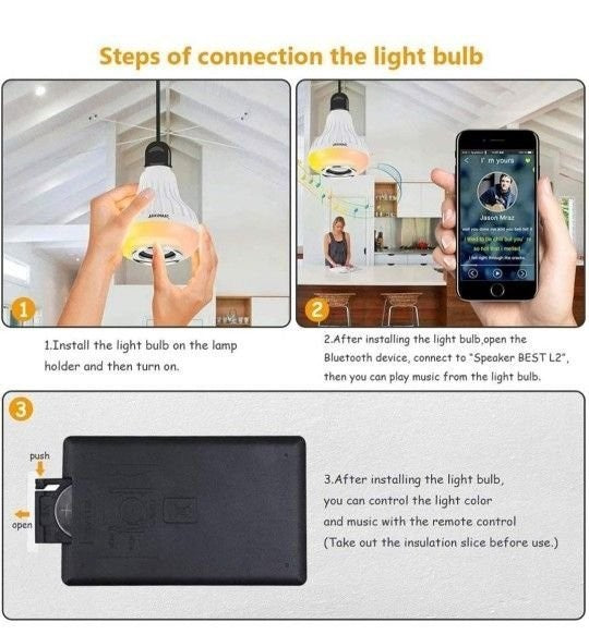 LED Light Bulb Bluetooth Speaker, 6W E26 RGB Changing Lamp Wireless Stereo Audio