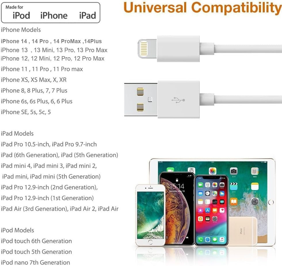 5 Pack iPhone Charger Cable 3 Ft, White 3ft Long iPhone Charger