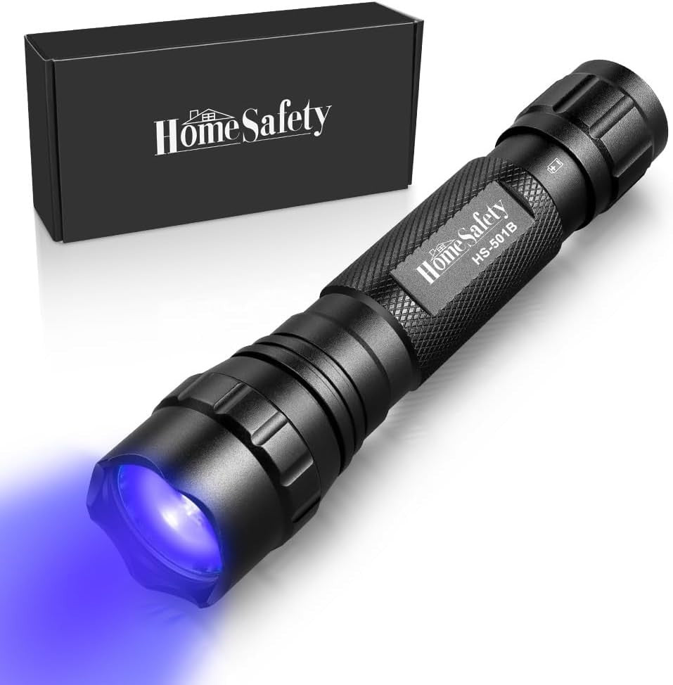 Home Safety 501B 395nm UV Flashlight, Small Blacklight Portable Black Light