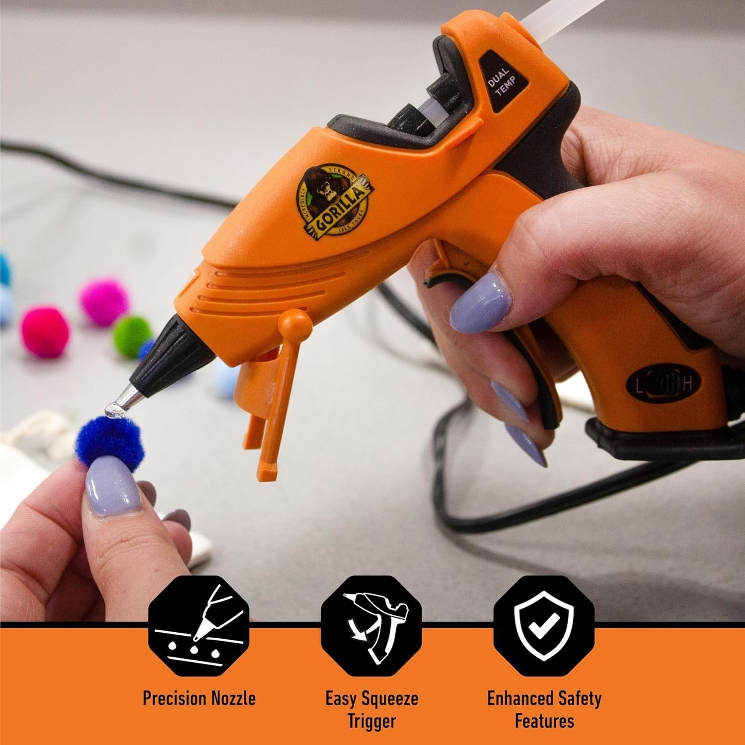 Gorilla Hot Glue Gun (Pack of 1) - Dual Temp Mini Size Hot Glue Gun with Precisi