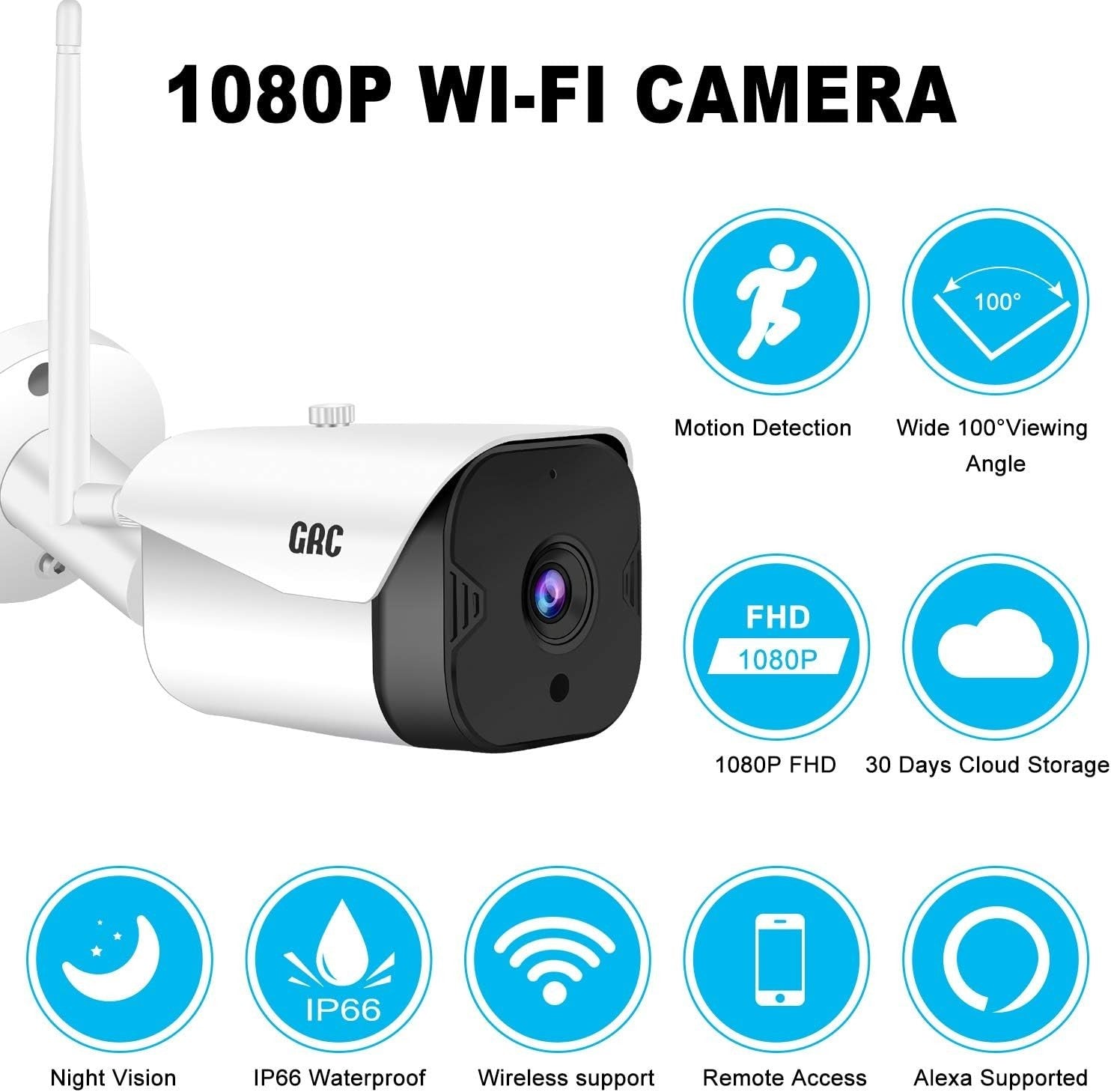 GRC Outdoor Security Camera,1080P Surveillance Camera Outdoor WiFi Camera,Two-Wa