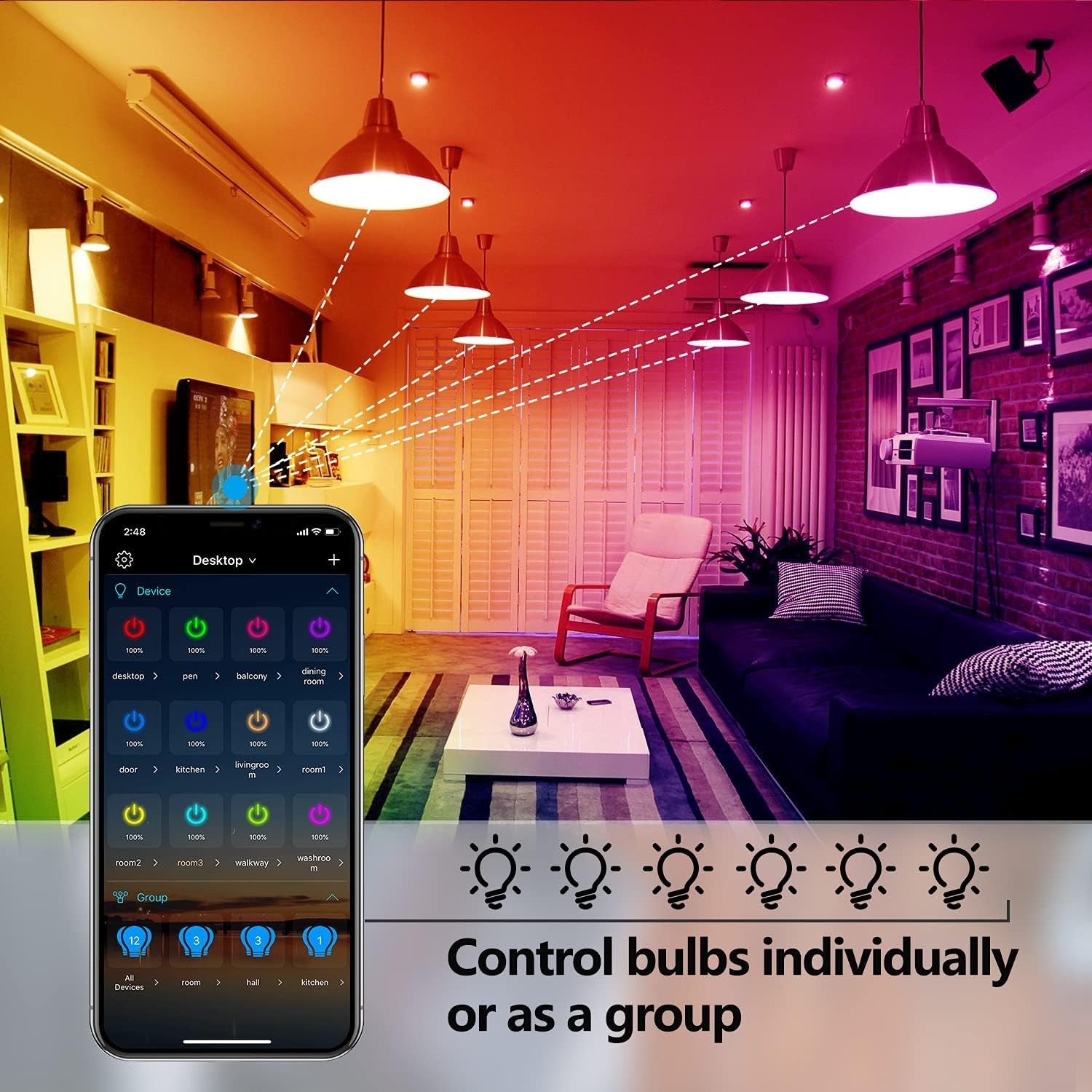 Smart Light Bulbs, Music Sync RGB Color Changing Light Bulb A19 7W 60W Equivalen