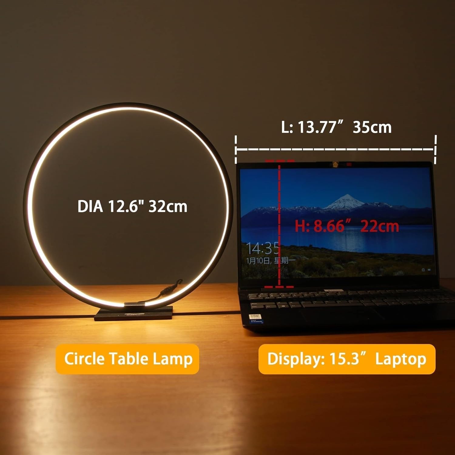 Modern Circle Table Lamp LED Warm Light Nightstand Lamp Black Bedroom Lamp