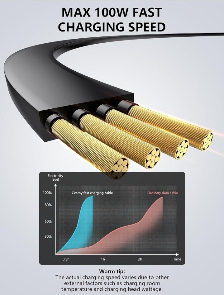 100W USB C Cable, Fast Charging, Retractable with 4-Stage Length Preset (3.3ft)
