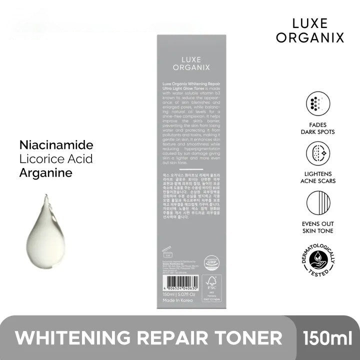 Luxe Organix Whitening Repair Essence Toner Niacinamide Licorice Extract 150ml