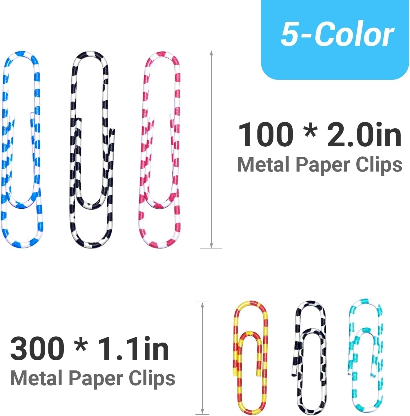 500Pcs Paper Clips,Medium & Jumbo Paper Clip (1.3 inch & 2.0 inch), Multicolored