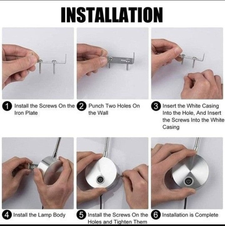Dimmable Headboard Reading Light - Gooseneck Over Bed Reading Light Wall Mounted