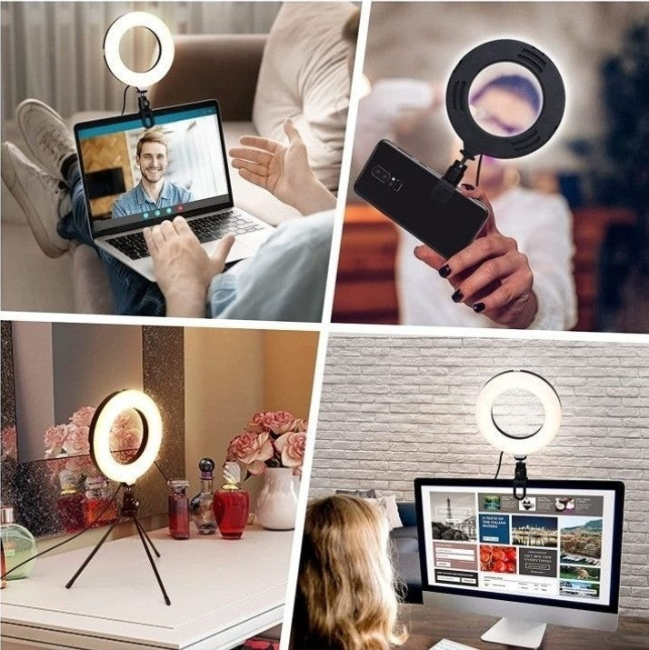 Selfie Ring Light 6.3" with Tripod Stand,Video Conference Lighting LED Mini Desk