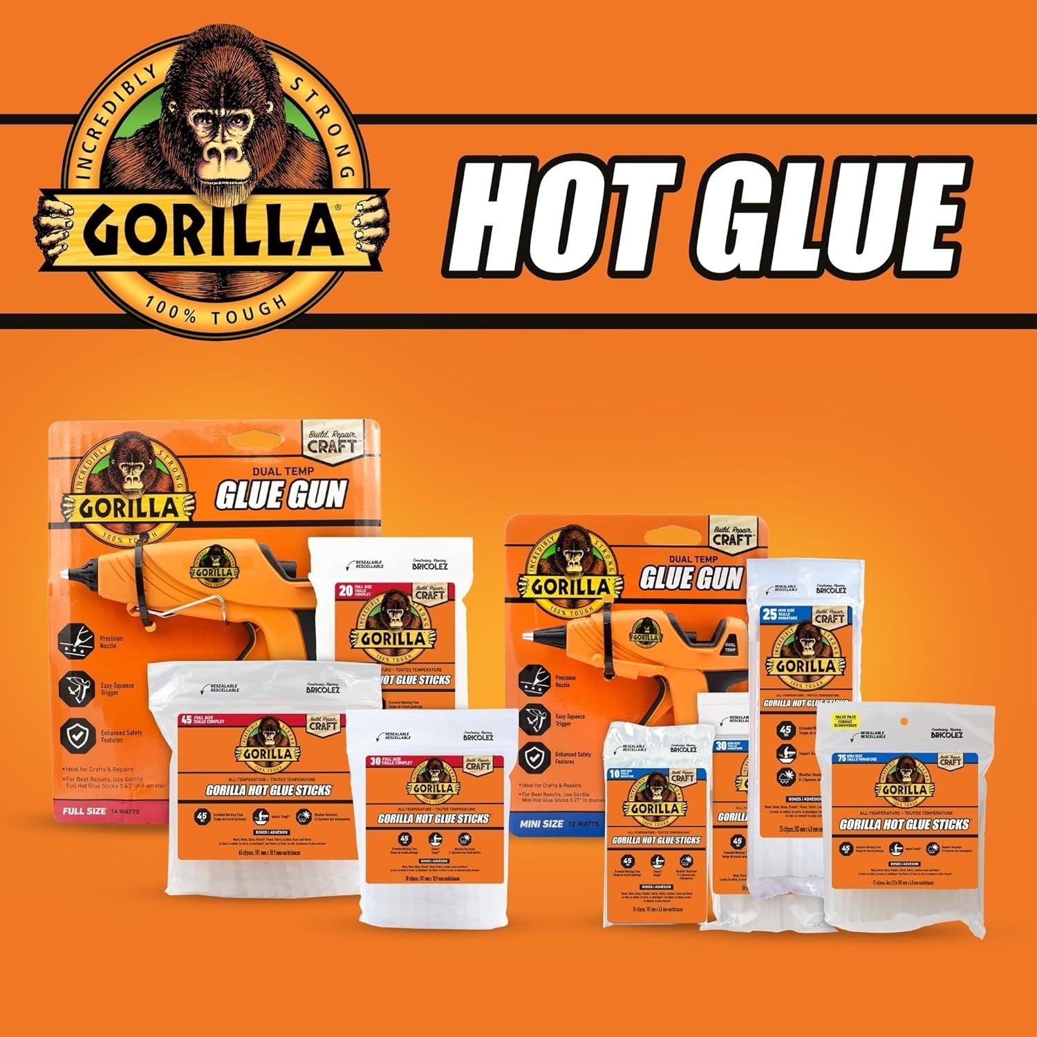 Gorilla Hot Glue Gun (Pack of 1) - Dual Temp Mini Size Hot Glue Gun with Precisi
