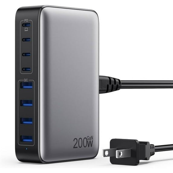 200W USB C Charger Block, GaN III 8-Port USB C Fast Charging Station PPS PD 65W