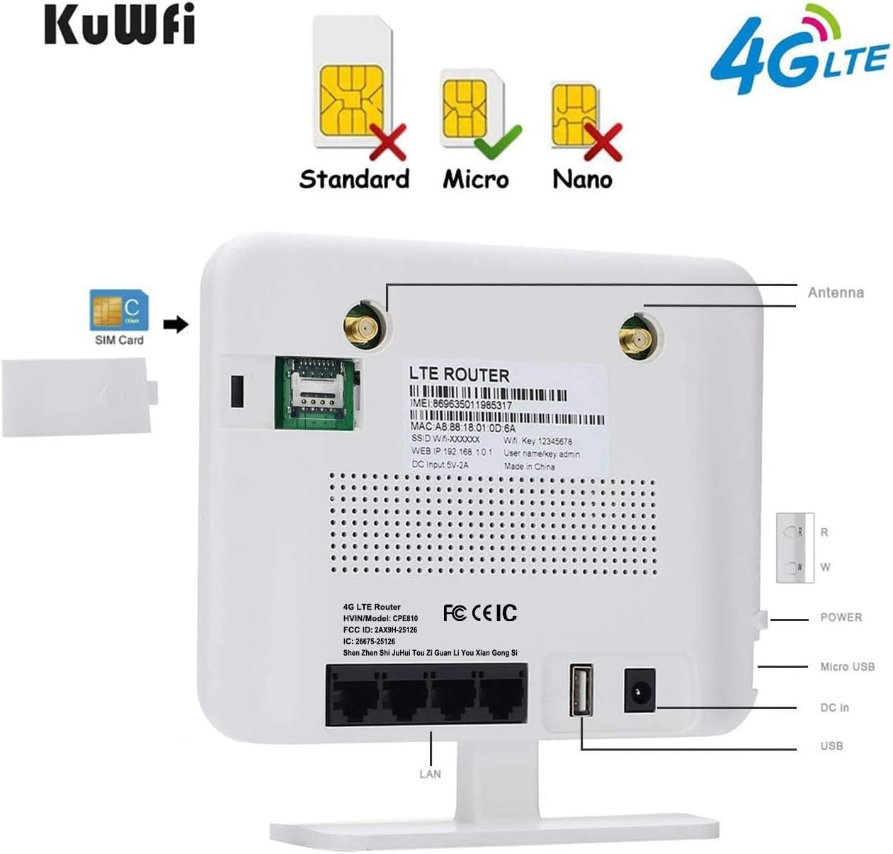 KuWFi 4G LTE Router with SIM Card Slot Unlocked Wireless 4G Router WiFi Hotspot
