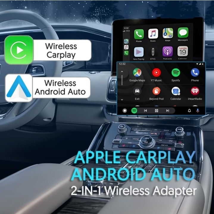 Wireless Carplay/Android Auto 2-in-1 Adapter, Plug and Play Low Latency Stable