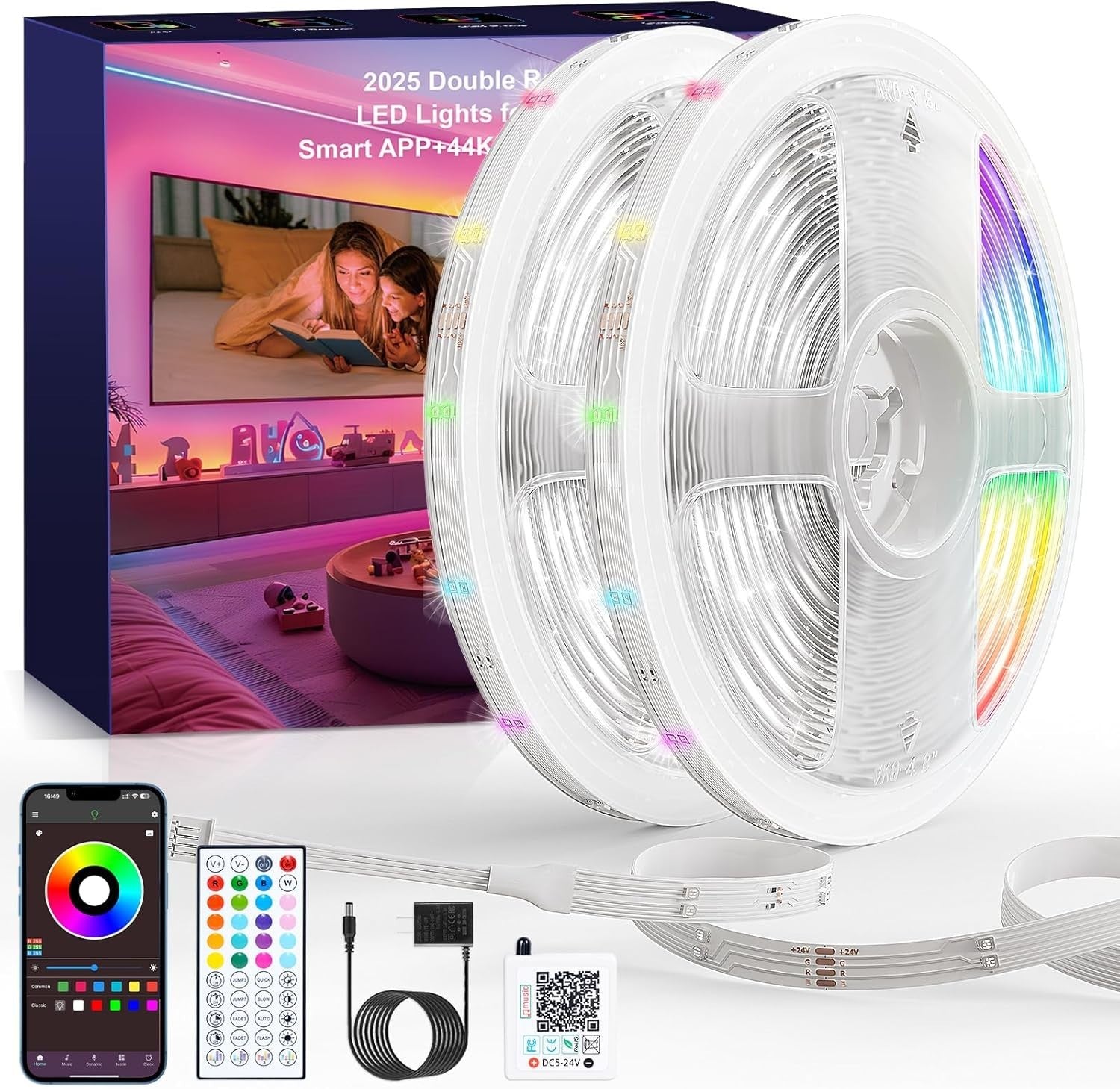LED Lights for Bedroom, 2025 Double Row 100FT 960LEDs RGB Strip Lights Music Syn