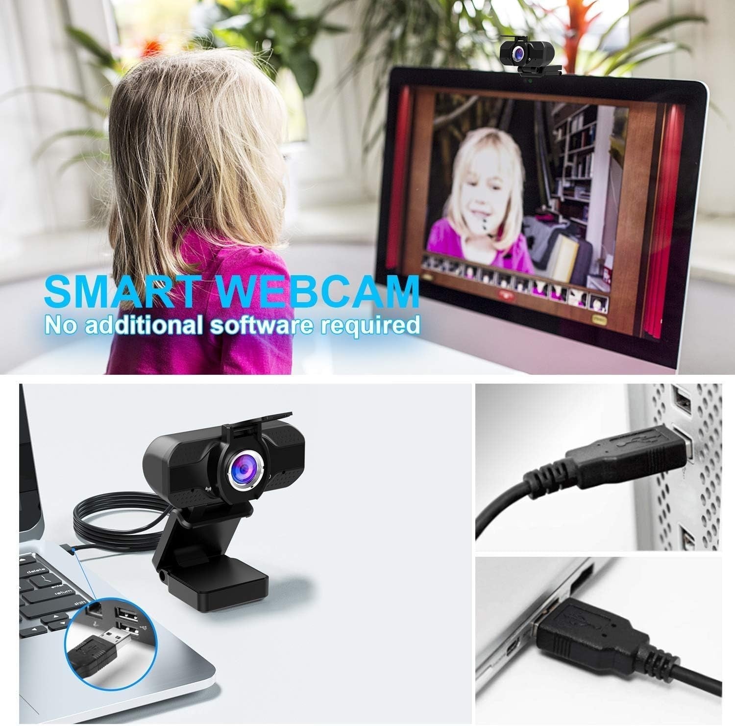 Webcam with Microphone 1080P Webcam for Desktop Laptop Web Cameras