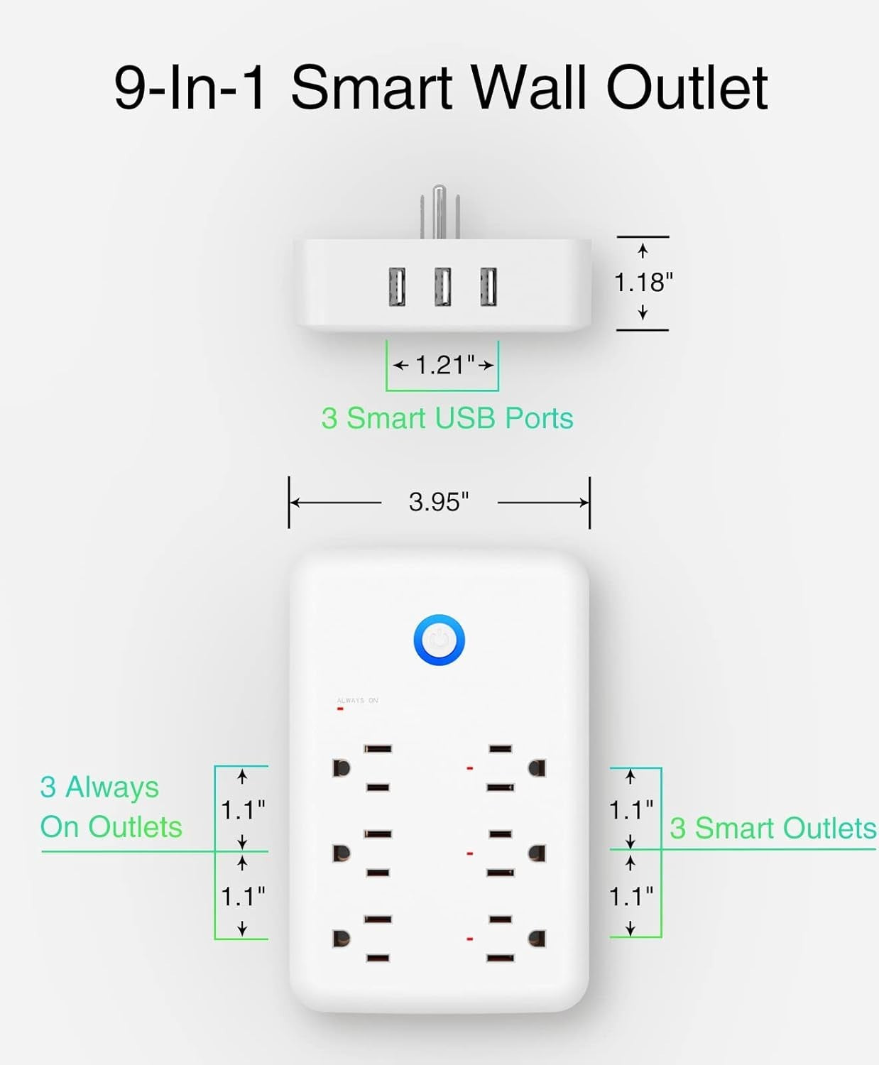 Smart Plug Outlet Extender, USB Surge Protector 3 Individually Controlled Outlet