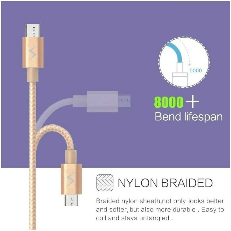 [3-Pack (3ft 6ft 10ft) Micro USB Cable Premium Nylon Braided Micro USB Charger